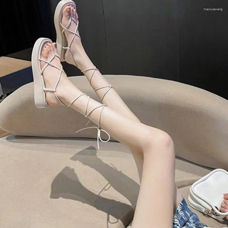 Sandales mode femme gladiateur dames chaussures compensées femme à lacets plate-forme femmes bretelles croisées bottes sexy fond épais 2023