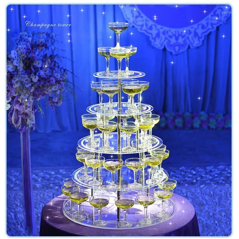 기타 축제 파티 용품 축하 생일 결혼식 창조적 인 레이아웃 아크릴 5 계층 라운드 와인 랙 컵 타워 소품 CHA300I