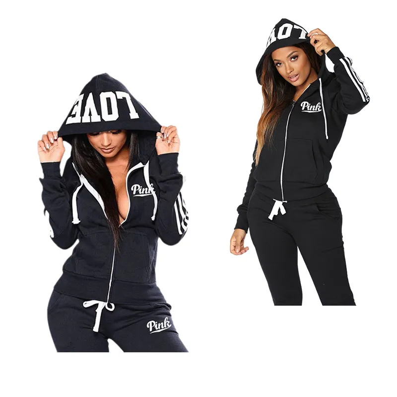 Mulheres Tracksuits Mulheres Sportswear 2 Peças Set Primavera e Outono Senhora Hoodies Cor Sólida Zip Up Treinamento Jogging Feminino Outerwear Terno 230915