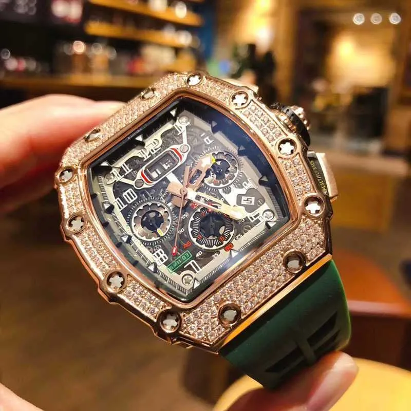 Same Rm011 Watches MillesRichars Luxury Full Sky Star Set Diamond Bucket Mechanical Watch Mens Multifunctional Silicone Sport Cy