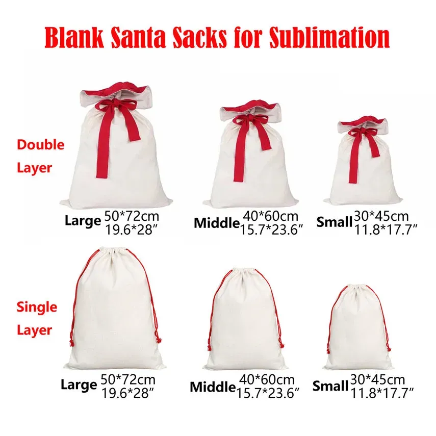 2023 Double Layer Sublimation Blank Santa Sacks DIY Personalized Drawstring Bag Christmas Gift Bags Pocket Heat Transfer Christmas Decorations