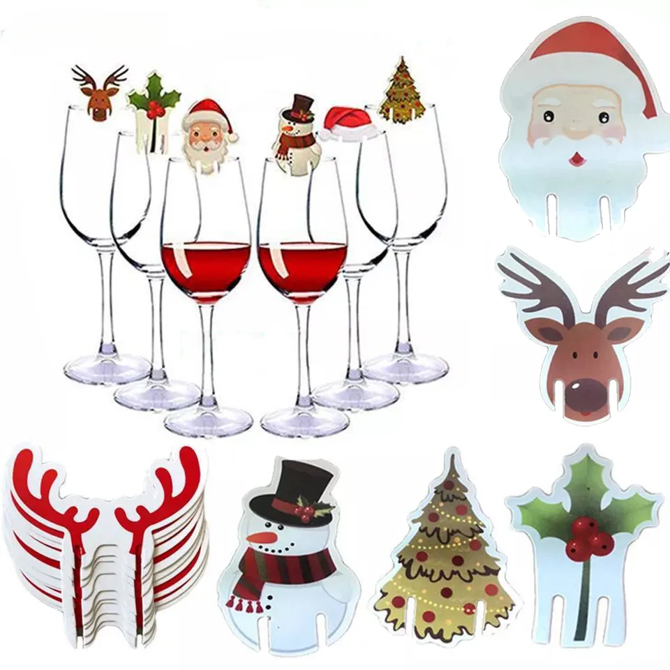 Christmas Cup Card Xmas Party Cappello da Babbo Natale Decorazione bicchiere di vino Tavolo domestico Decorazioni per feste Forniture per feste di Natale CPA7039 915