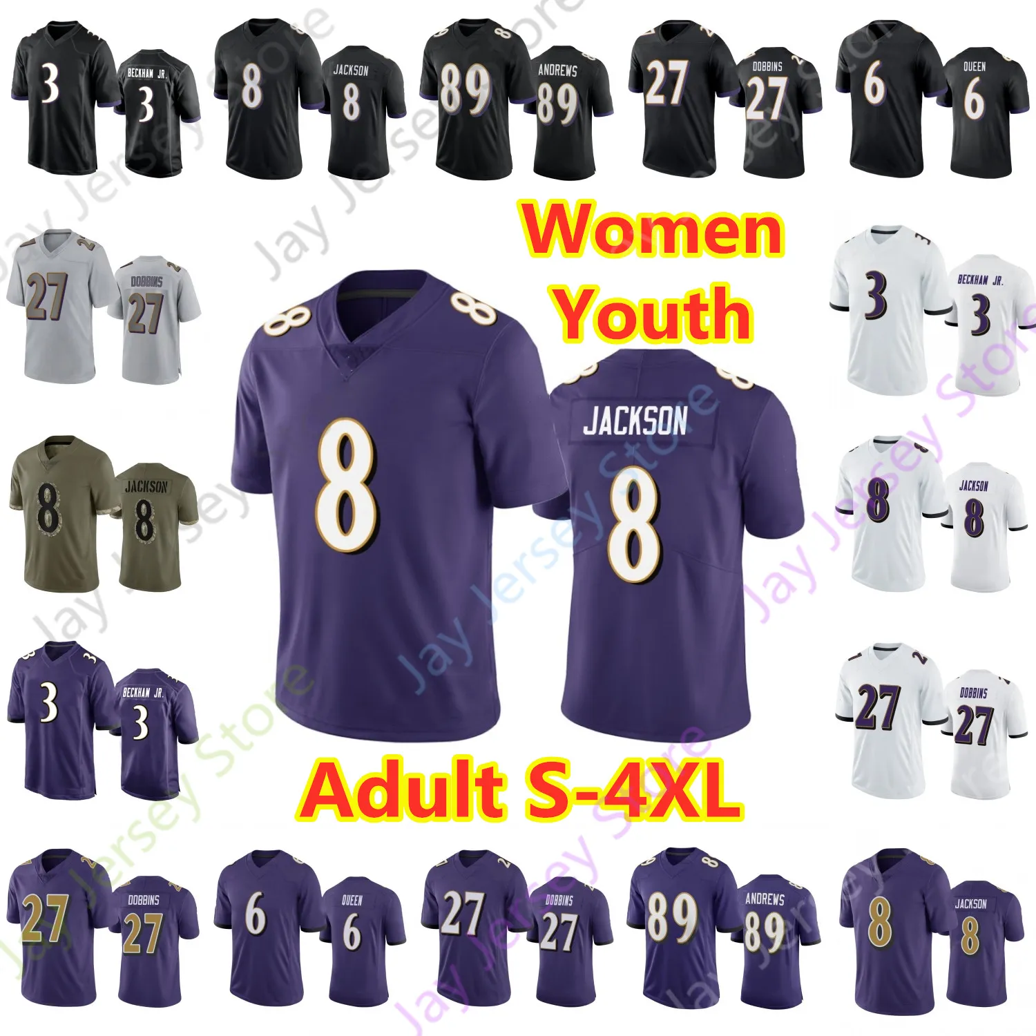 Custom Football Jersey Lamar Jackson Odell Beckham Jr. Zay Flowers Justice Hill Gus Edwards J.K. Dobbins Clowney Queen Smith Bateman Ojabo Lewis Reed