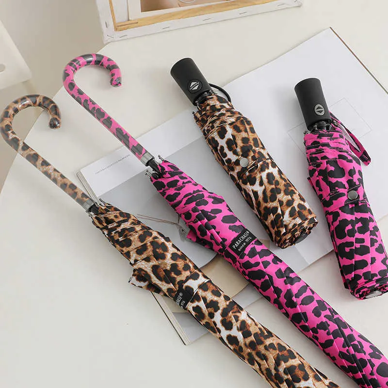 Leopard Print Automatic Vanilla Sky Umbrella For Women And Men Three