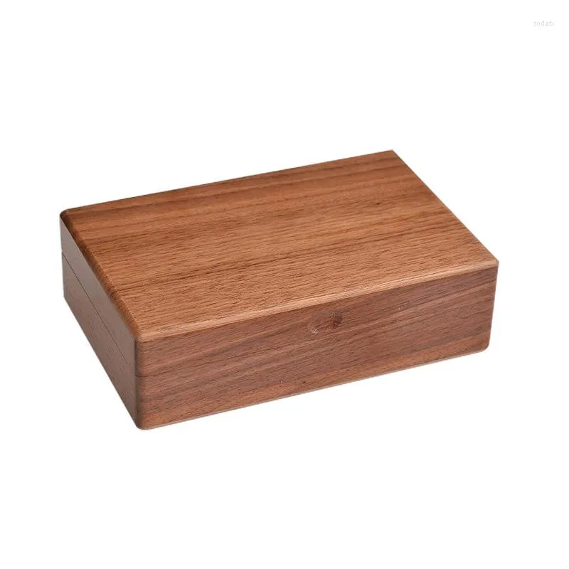 Smyckespåsar högkvalitativ valnöt Mini Box Simple Design Natural Wood Necklace Rings Armelets Juvel Display Organizer Case