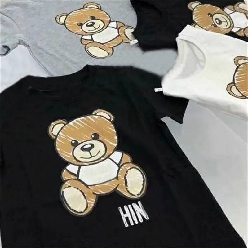 Детская футболка из 100% хлопка с короткими рукавами, роскошная брендовая футболка с медведем для мальчиков и девочек, повседневный милый топ с принтом, одежда для малышей 170 см, футболки