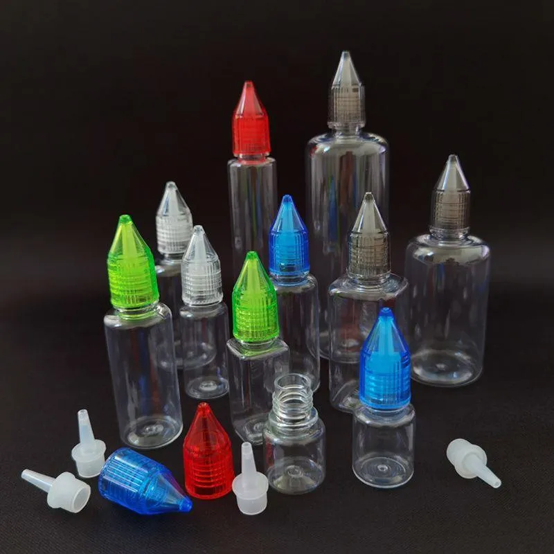 Kleurrijke plastic druppelaarolieflessen met kristallen deksel 3 ml 5 ml 10 ml 15 ml 20 ml 30 ml 50 ml 100 ml PET-plastic naald samendrukbare fles voor V Rjgq