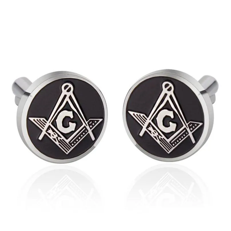men`s silver masonic cuff links mens jewelry freemason mason symbol shirt cuff cufflinks with black oil drip wholesale factory
