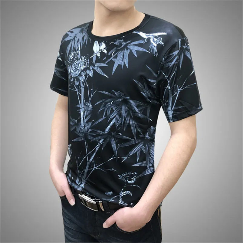 Camiseta DIY Cross border Europeia e Americana Masculina Camiseta Verão Casual Solta Top Novo 3D Impresso Rosto Sorridente Pintado Elegante Gola Redonda Manga Curta