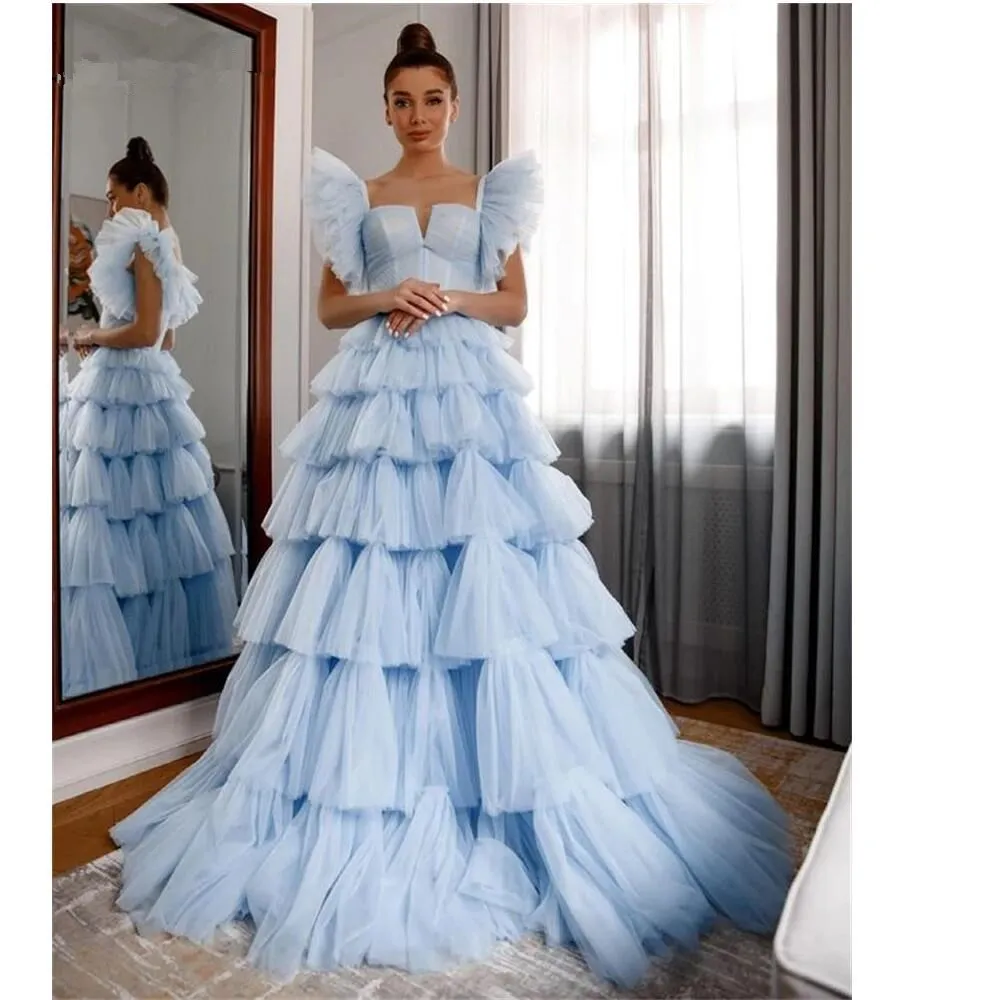 Pretty Sky Blue Off The Shoulder Evening Gown Long Slit Sheath Prom Dress