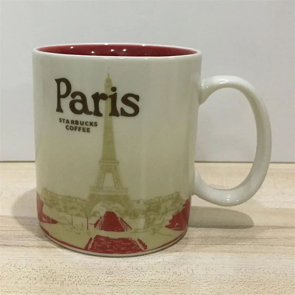 Caneca de cerâmica Starbucks City com capacidade de 16 onças Caneca de café clássica Paris City210Y