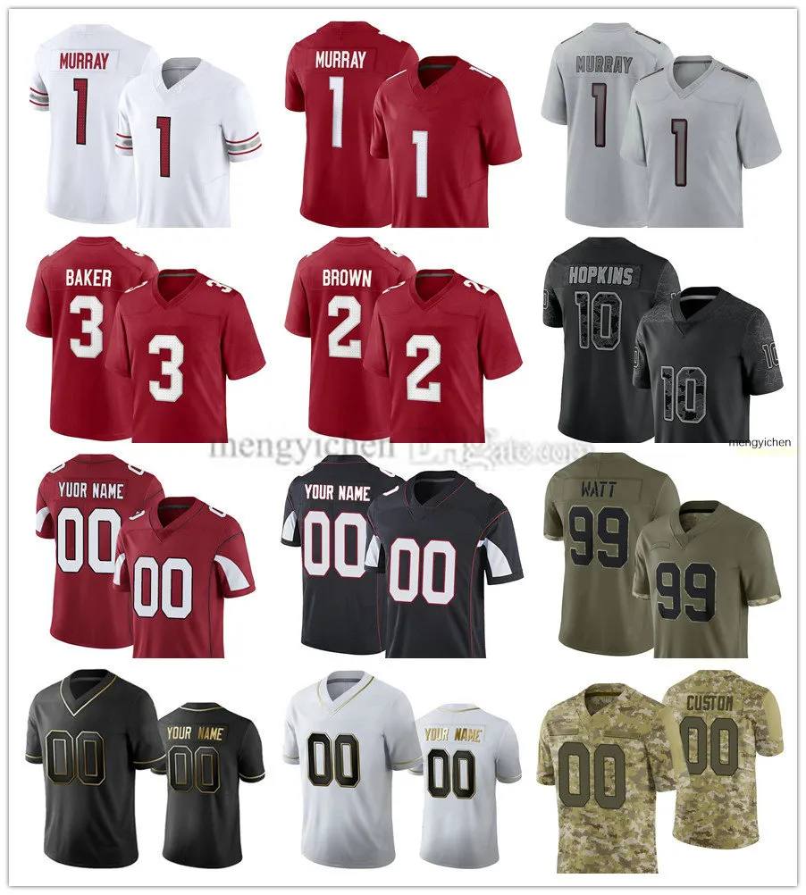 Cousue 2023 Jerseys de football 3 Budda Baker 1 Kyler Murray 6 James Conner 4 Rondale Moore 86 Zach Ertz 76 Will Hernandez 40 Pat Tillman 99 J.J. Watt 70 Paris Johnson Jr.