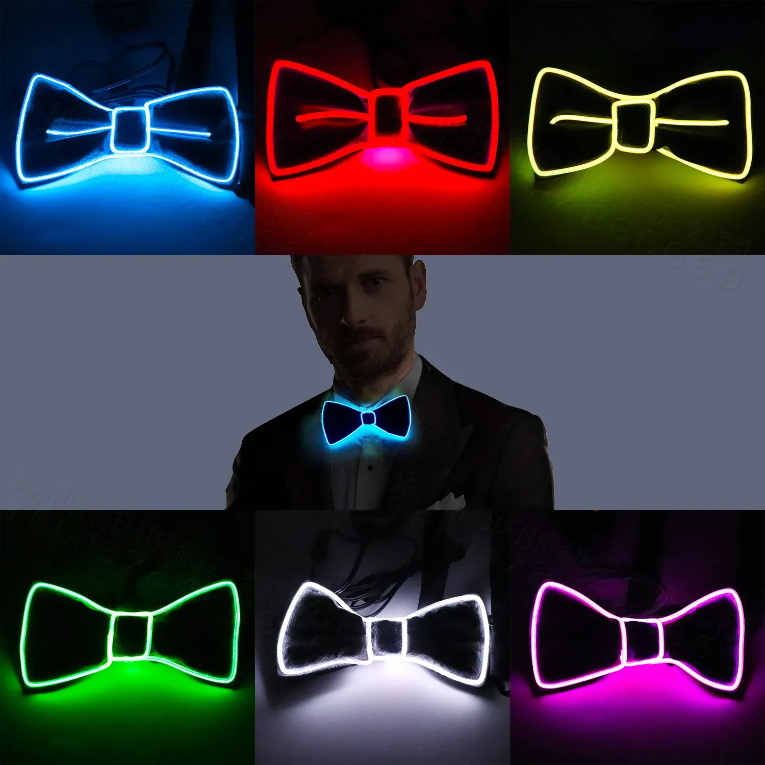 Ups Necce Mruganie LED Bowtie Illumined Elastic Bow Light Up for Marriage Halloween Party Festival Klub CPA7043 JJ 9.15