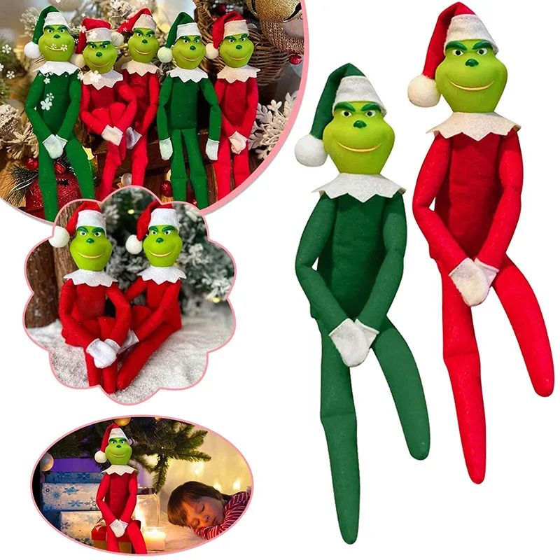 30 cm Jul Grinch Plush Doll Toys Green Monster Elf Plysch Doll Christmas Tree Hanging Ornament Decoration Xmas New Year Gifts