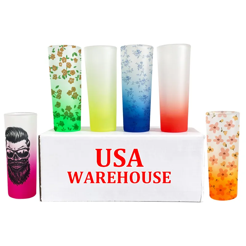 USA Warehouse Anpassa Drinkware Whisky Cocktail Glasses Mix Colors 2.5oz Frosted Gradient Shot Glass Tung bas för sublimering och anpassning