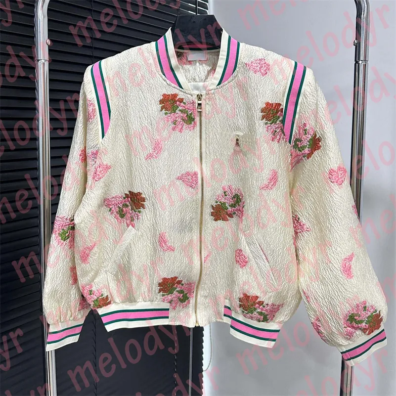 Jacquard Flower Jackets Kobiety Krótki styl Cardigan Metal Letter Contrast Kolor Płaszcz Designer ciepły stojak na szyję kurtkę