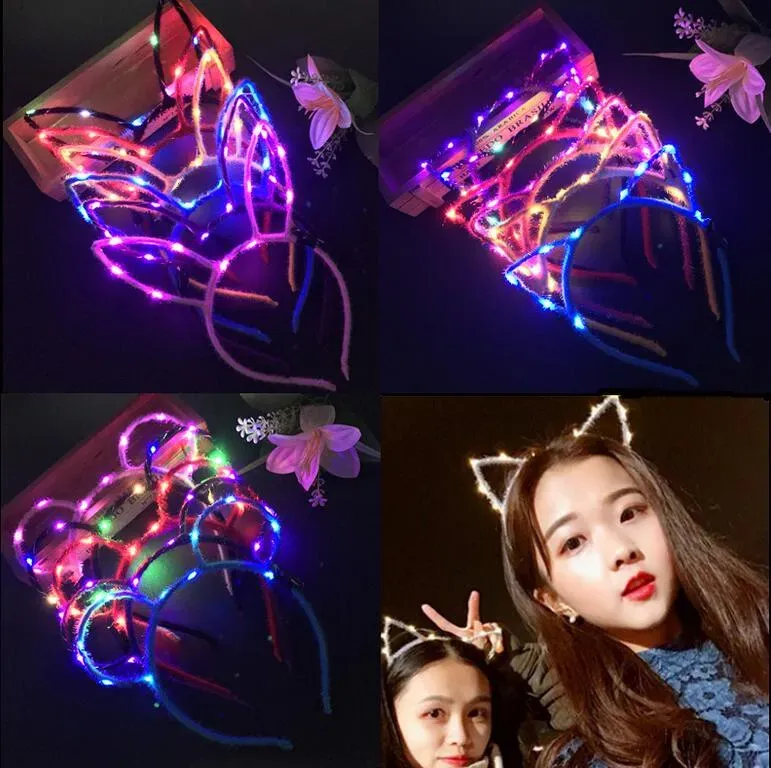 Rabbit Cat Ears Head Band LED Light Up Party Glowing Supplies Girls Boys Headband For Party Favor Birthday Halloween Xmas Gifts9773939