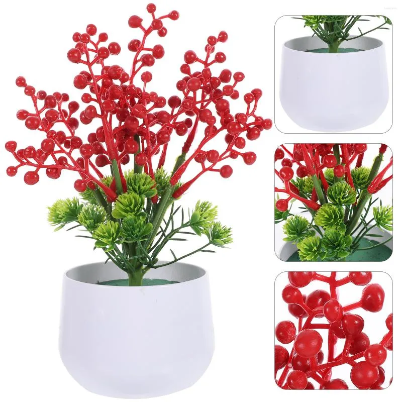 Dekorativa blommor falska livtro små bonsai faux potten ornament bär konstgjorda växter plast
