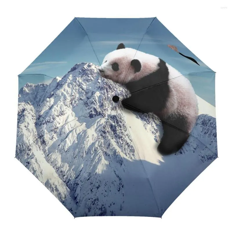 Guarda-chuvas Snow Mountain Panda Windproof Viagem Dobrável Guarda-chuva para Feminino Masculino Oito Osso Automático Impresso Parasol