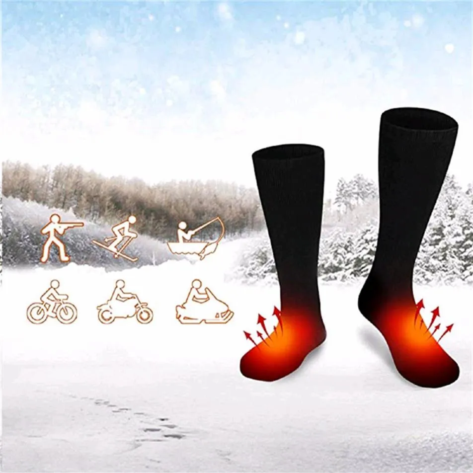サーマルコットン加熱靴下スポーツスキーソックス冬の足暖かい電気ウォームアップ靴下バッテリーパワー