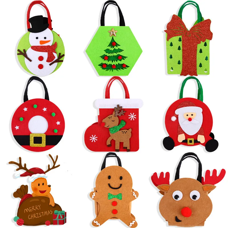 Фетровая рождественская сумка, многоразовая сумка-тоут для конфет с ручками, рождественские подарочные пакеты для детей, девочек и женщин, товары для праздничных вечеринок