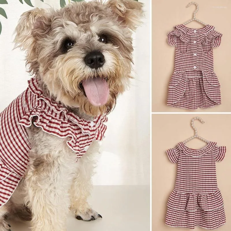Dog Apparel Pet Dress Stripe Pattern Flying Sleeve Ruffle Edge Summer Small Princess Cosplay Costume For Walking