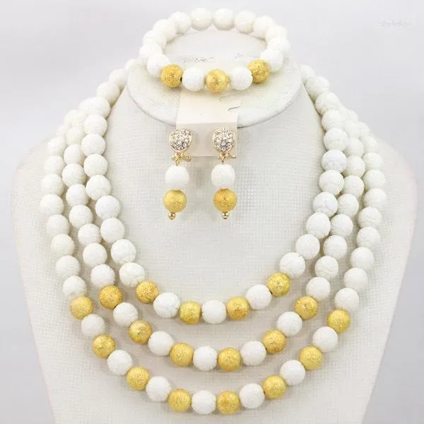 Halsband örhängen set mode korall pärlor smycken nigerianska bröllop afrikansk brud hög kvalitet