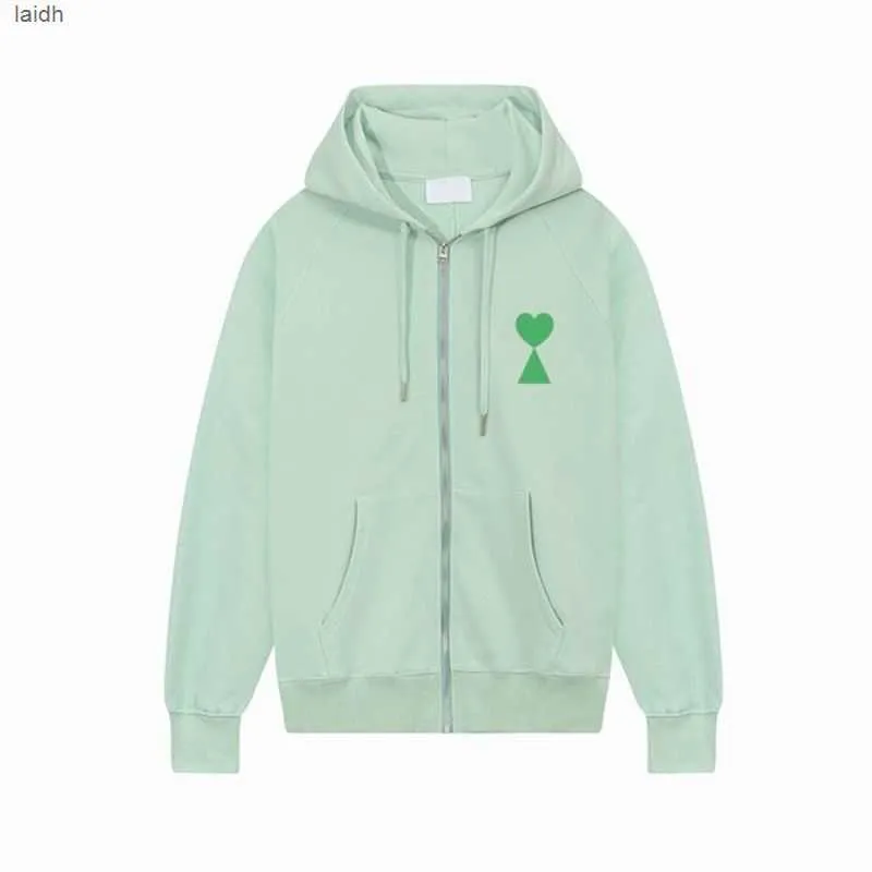 Unisex designer amis hoodie mode män s ett brev litet rött hjärta broderi casual bomullskvinnor metall dragkedja u w e