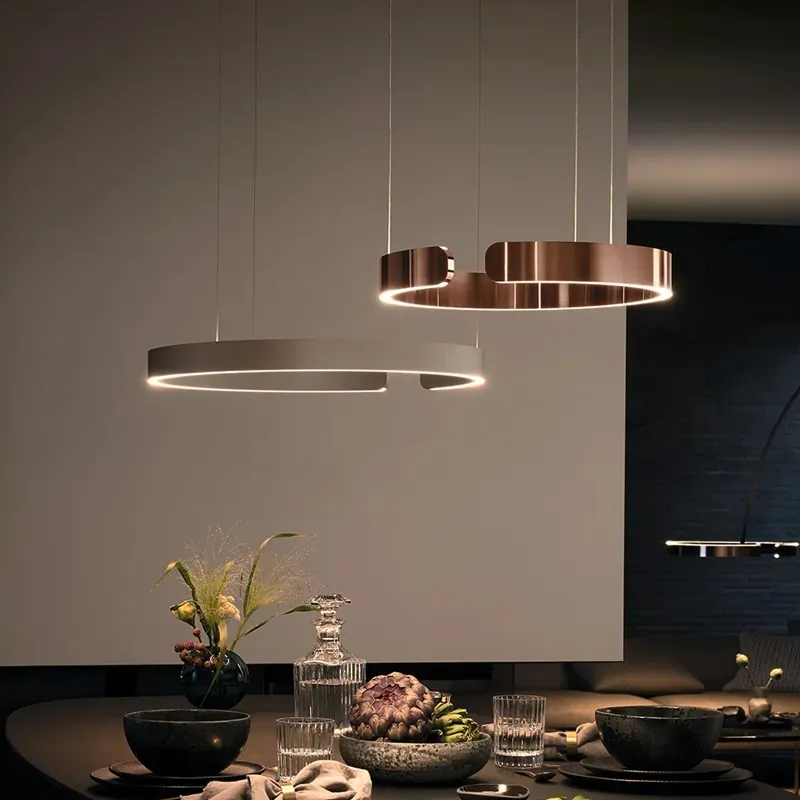 Nordic Ring Led Kolye Lamba Yemek Odası Avizeleri Modern Yatak Odası Lambalar Kolye Işıkları Yaratıcı Minimalist Yüzük Lamba Avize Oturma Odası