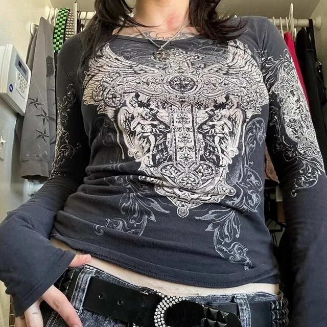 Y2K Cyber Grunge 00s Womens Cross Print Vintage T Shirts Women Retro Harajuku Patchwork Long Sleeve Tee For Gothic Mall Goth Style Style 230915 From Jiao02 Manufacturer, $13.09 | DHgate.Com Y2K Cyber Grunge 00s Womens Cross Print Vintage T Shirts Women Retro Harajuku Patchwork Long Sleeve Tee For Gothic Mall Goth Style Style 230915 From Jiao02 Manufacturer, $13.09 | DHgate.Com