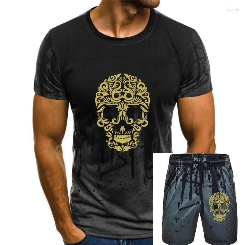 Fatos masculinos Homens Camiseta Ornamental Crânio Preto T-shirt Camisetas Mulheres