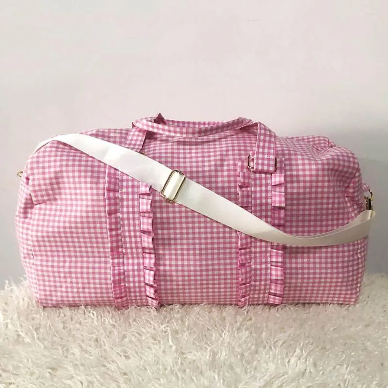 Duffel Bags Plaid Ruffle Seersucker Kid Fashion Versatile Overnight Bag Shcool Children Simple Large Capacity Weekend Travel