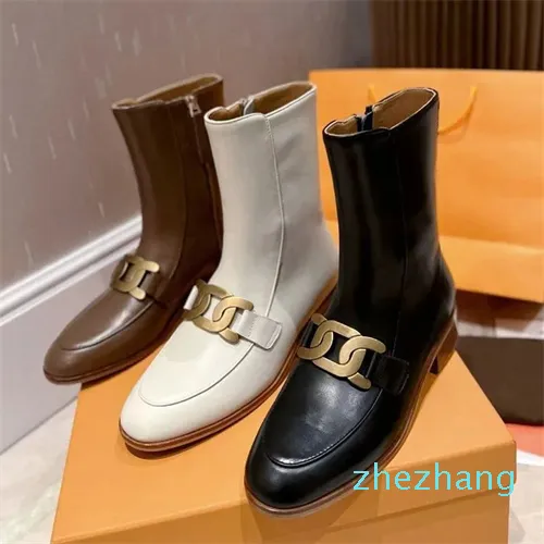 2023-Autumn winter zipper Martin boots woman Flat Travel sneaker leather lady letter ankle boot Soft cowhide women Metal buckle designer shoes Large