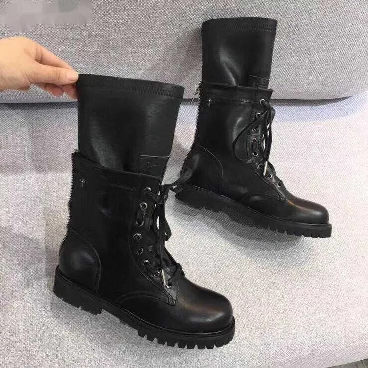 Hot Sale- Rta Combat Sock Boots Women Genuine Leather Black Ankle Boots Calf Blackout Motorcycle Martin Boots American Shoes