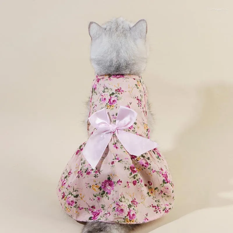 Hundkläder pastoral blommig klänning för klädkatt liten bowknot kjol söt tunn husdjur kläder sommar flicka chihuahua produkter 2023