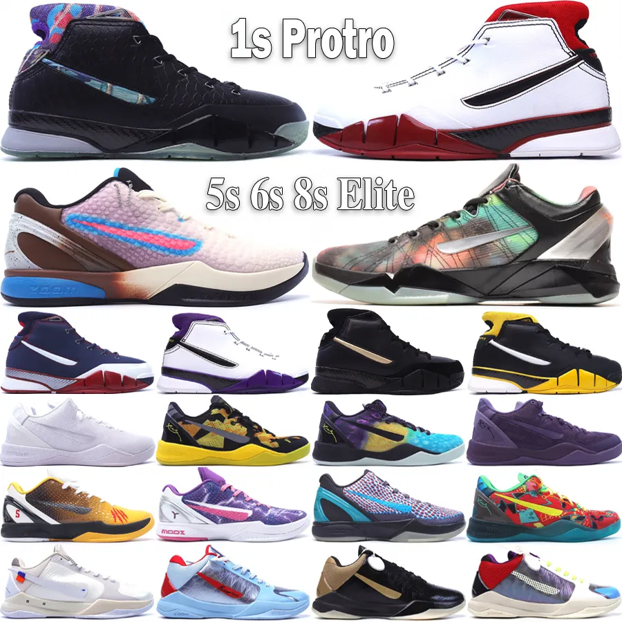 Top Bryant 1s 5s 6s Protro Men basketskor Mamba 8s Low Elite Designer BHM Rings Prelude Tänk 16 USA Easter Home Black Maize Outdoor Sneakers Storlek 40-46