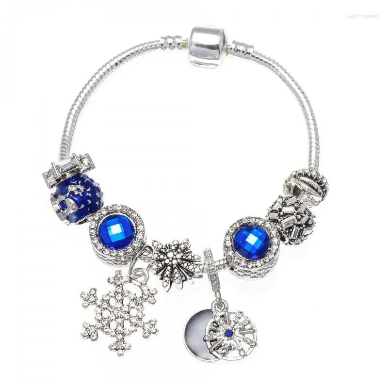 Bracelet flocons de neige bleus pour femme, chaîne en argent S925, perles, bijoux originaux, accessoires faits à la main, vente en gros