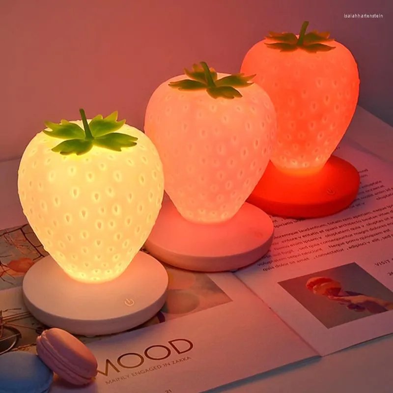 Nachtlichter Kreatives Zuhause Erdbeerlicht USB-Aufladung Bettdekoration Atmosphäre Lampe Design LED Silikon Eye Touch Tisch