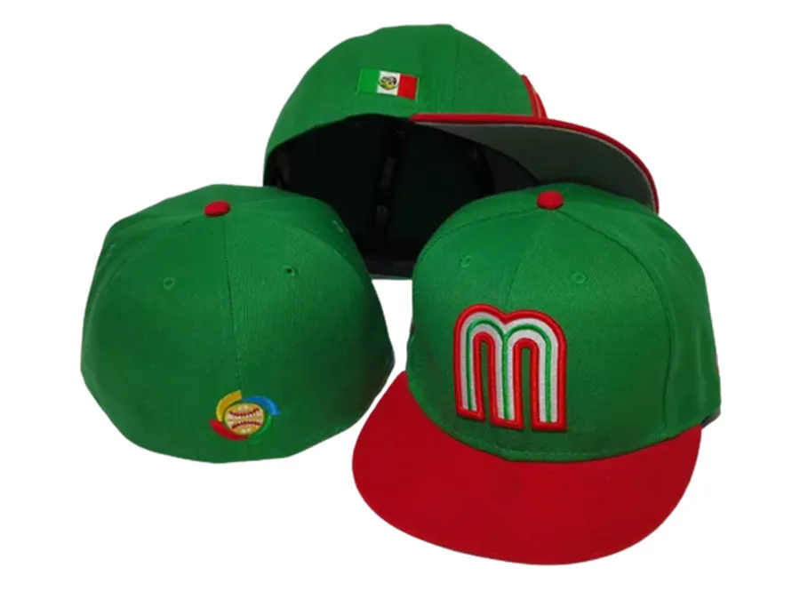 NOVO BOA QUALIDADE MEXICOS ENDIDADO CAPS LETRA M HIP HOP Tamanho Hats Caps Baseball Caps adultos Pico plano para homens Mulheres cheias fechadas H-9