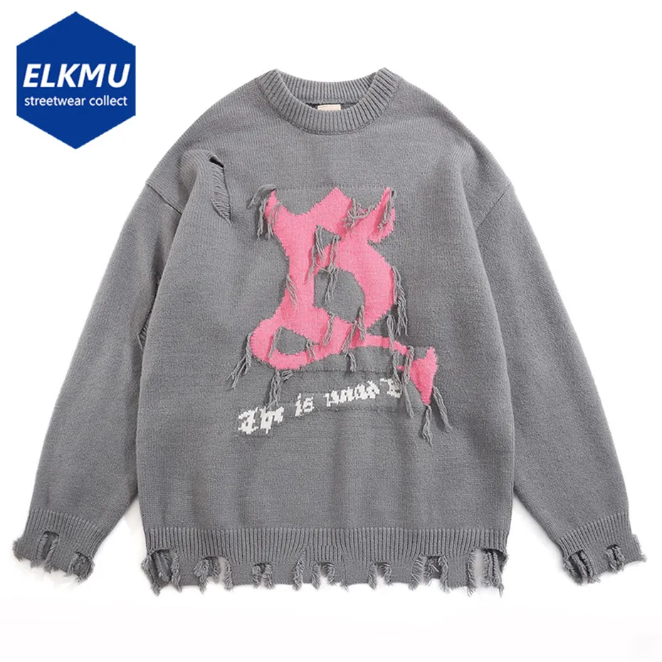 Men's Sweaters Tassel Letter Star Pullover Sweater Distressed Ripped Y2K Streetwear Sweater Knitted Jumper Harajuku Oversized Hip Hop Sweater 230914