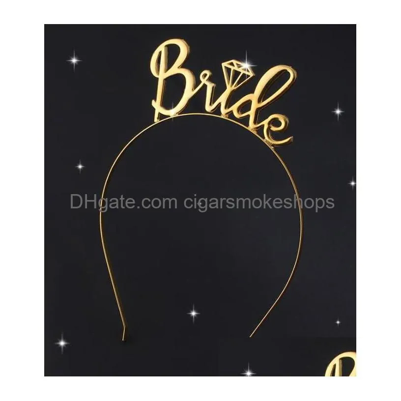 Andere evenementen Feestartikelen Sprankelende legering Tiara-hoofdband - Elegant haaraccessoire met roségouden sierletters Bruidshaarband voor Hen Dheac