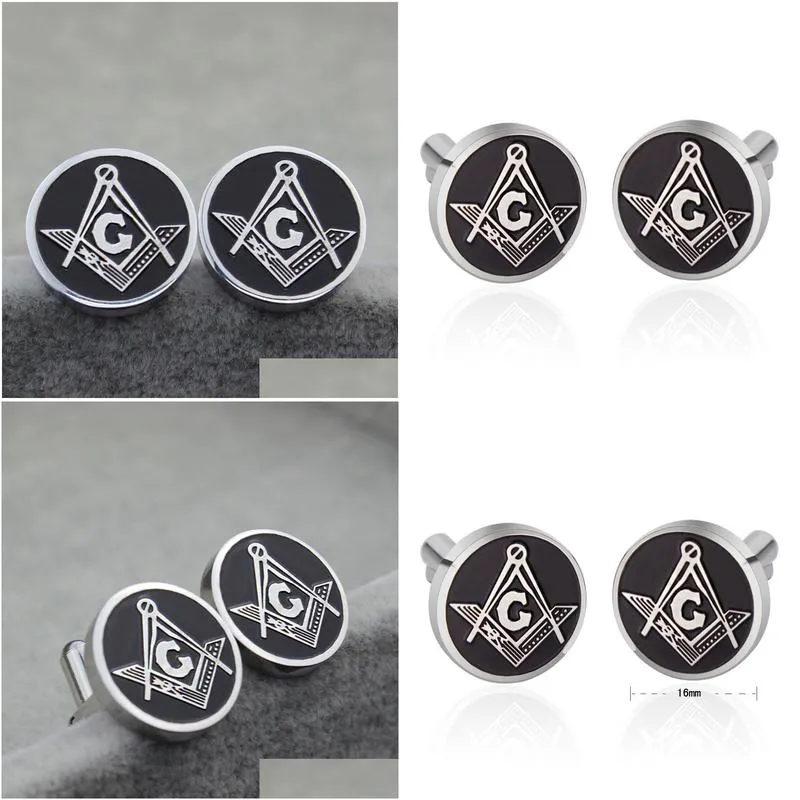 men`s silver masonic cuff links mens jewelry freemason mason symbol shirt cuff cufflinks with black oil drip wholesale factory