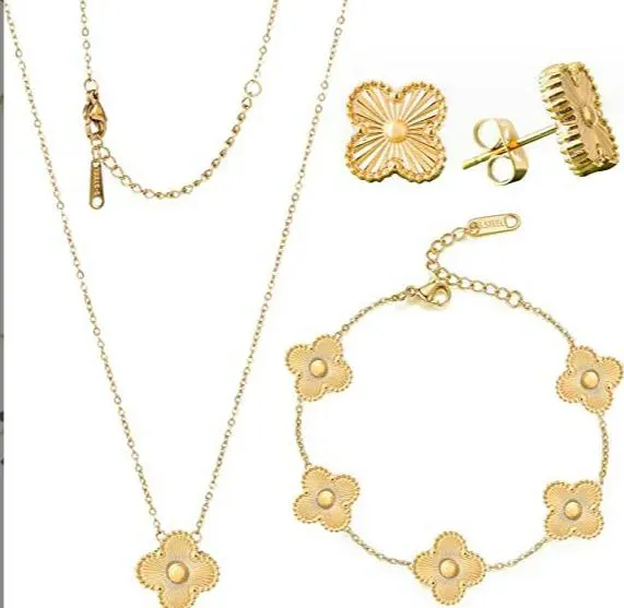 4 folhas trevo colar designer de jóias de luxo conjunto pingente colares pulseira brincos ouro prata mãe de pérola colar link chain women2562