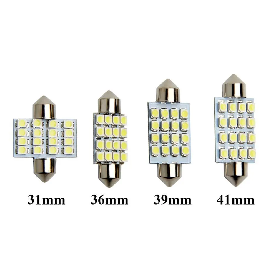 10pcs Festoon 31mm 36mm 39mm 41mm C5W LED Dome Ampuller 16 SMD 3528 Araba LED İç Işıklar Otomatik Harita Okuma Lambaları Beyaz 12V299V