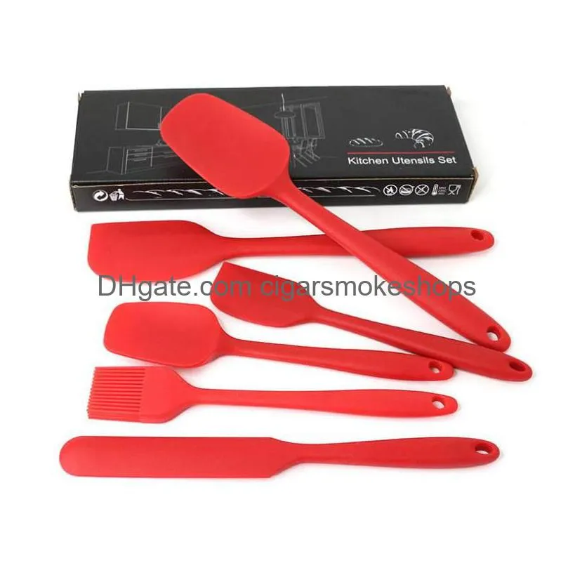 Matlagningsredskap Silecore Spata Set-6pc värmebeständig icke-stick gummisked för bakning w/stålhandtag. Black Red Drop Delivery Hom DHJV4