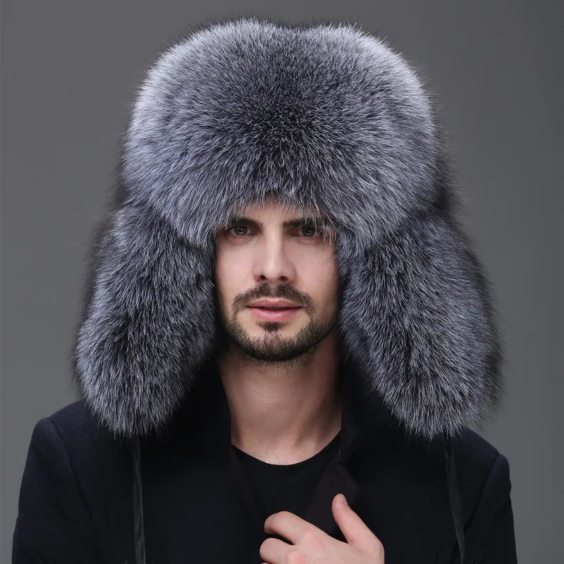 Unisex full täckt riktig räv päls ryska fångare hatt ushanka hatt jägare hatt vinter varm skidor utomhus mössa