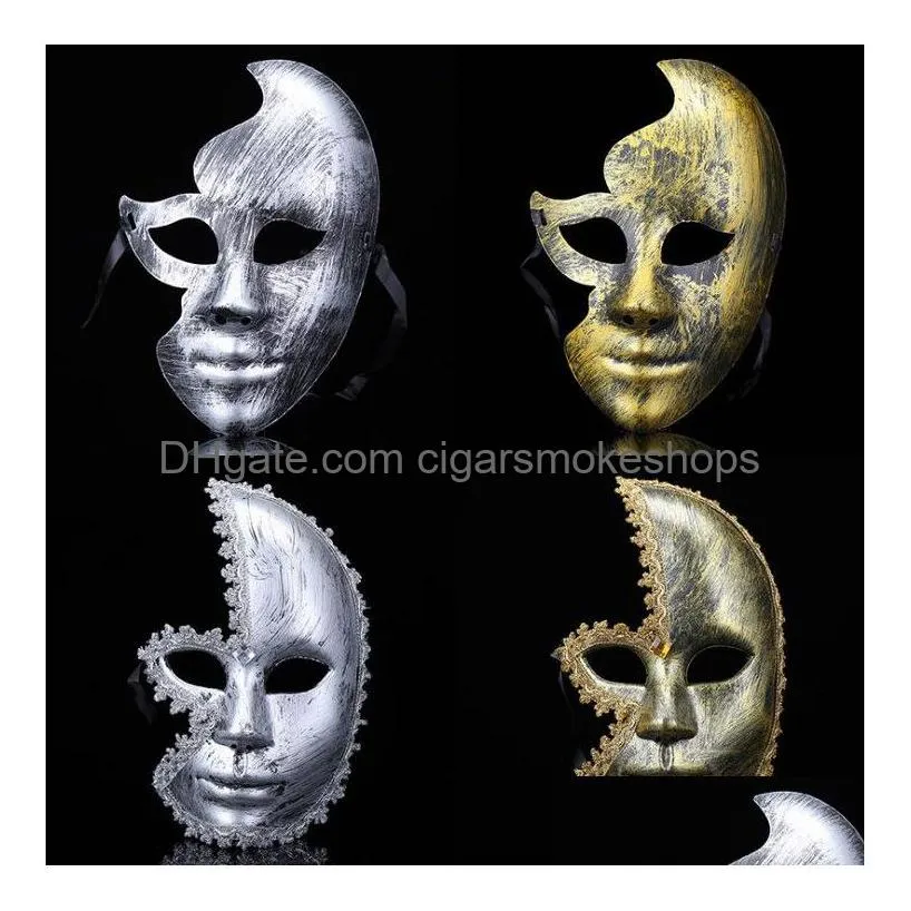 Parti Maskeleri Fantezi Antika Rhinestone Masquerade Maske Erkekler için Kadınlar - Yarım Yüz Altın/Sier Kostüm Aksesuar Drop Teslimat Ev Bahçesi Dhuji