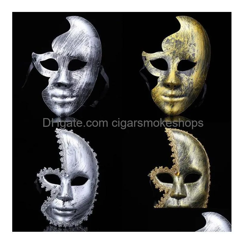 Maschere per feste Maschera per travestimento con strass anticati fantasia per uomo Donna - Accessorio per costume mezzo volto oro/argento Consegna a domicilio Giardino Dhuji