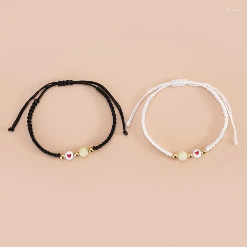 Charme Pulseiras 2 Pcs Casal Cartão Amor Lucky Bead Pulseiras Luminosas Para Amizade Irmã Mulheres Homem Jóias Presente