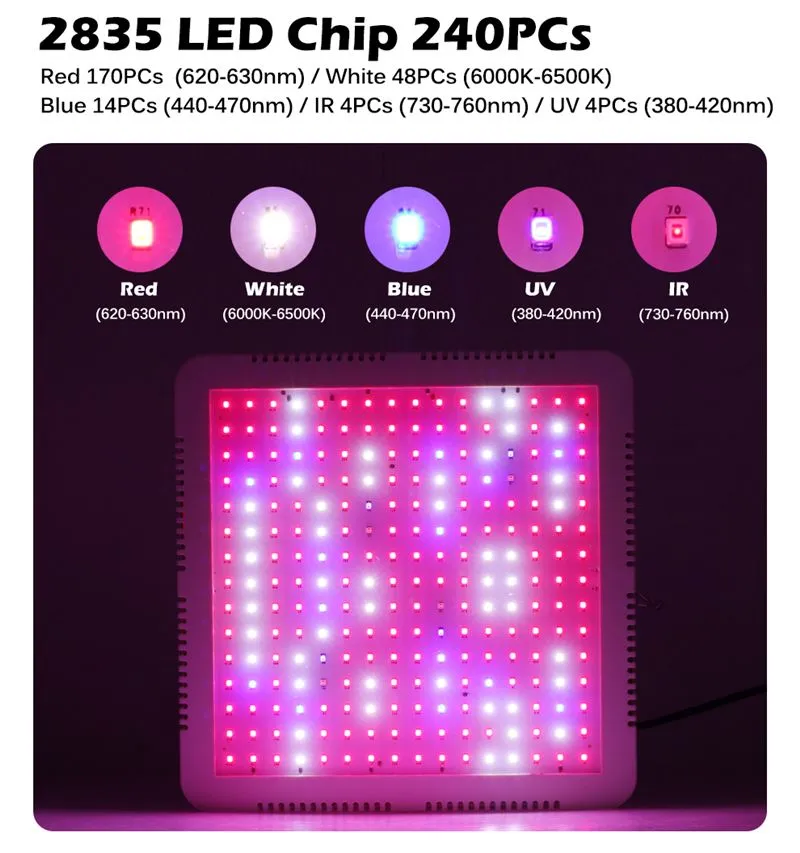 Full Spectrum LED Grow Light 2000W With VEG And BLOOM Double Switch Plant Lamp for Indoor Hydroponic Seedling Tent Greenhouse Flower